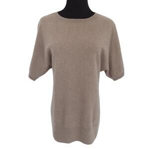 Prive Cashmere 100% Cashmere Sweater Taupe Oatmeal Short Sleeve Womens M Luxury